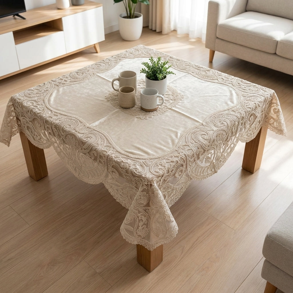 مفرش تركي مربع 110×110 سم - قطيفه فرنسس جوبير-اوف وايت