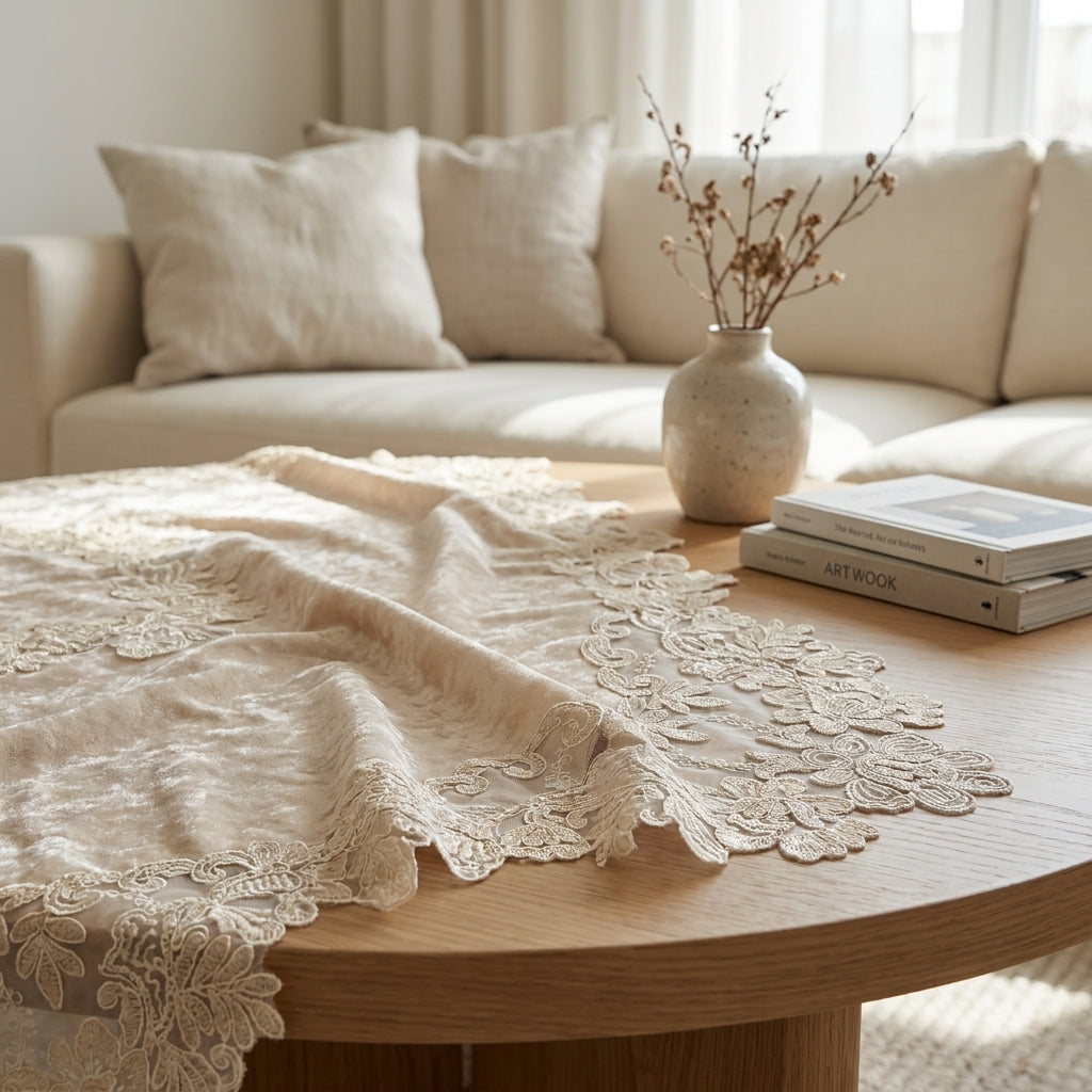 مفرش تركي قطيفه مشغول فرنسس جوبير -كافيه- 110×110 سم