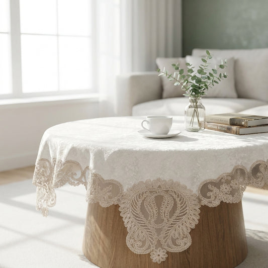 مفرش تركي مربع 90×90 سم - قطيفه  فرنسس جوبير-اوف وايت