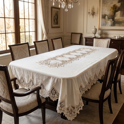 مفرش سفرة كتان تركي ملكي | جوبير فرنسي فاخر|8كراسي | 260×160 سم