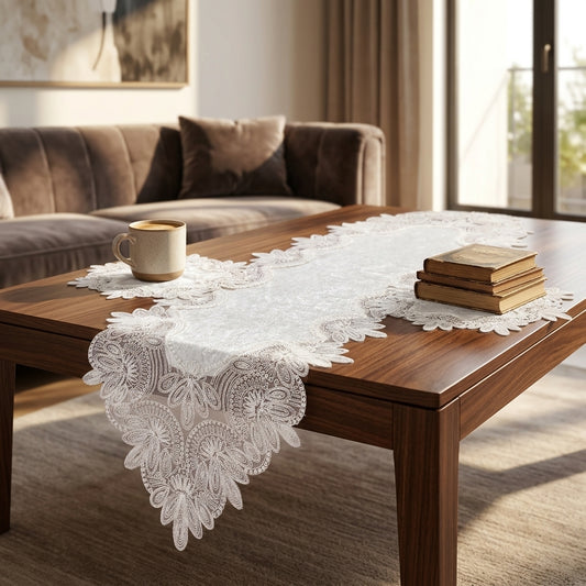 طقم مفارش تركي فاخر | جوبير وقطيفة بخيوط ذهبية | 3 قطع | أوف وايت