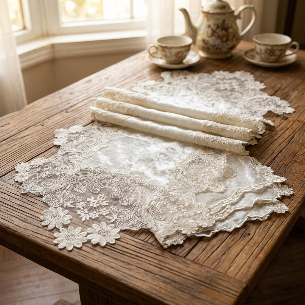 طقم مفارش تركي فاخر | جوبير وقطيفة بخيوط ذهبية | 3 قطع | أوف وايت