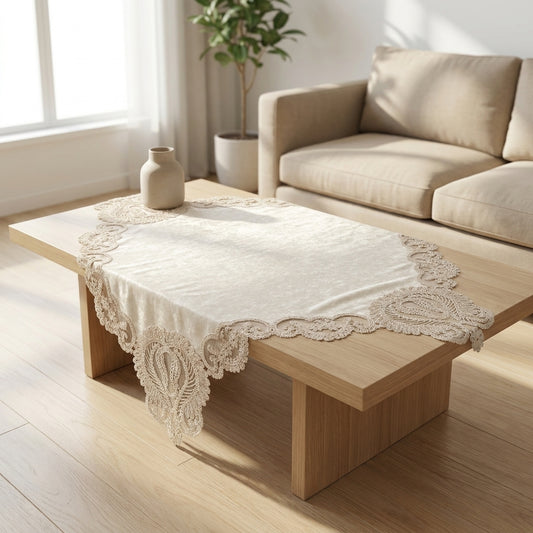 مفرش تركي مربع 90×90 سم - قطيفه  فرنسس جوبير-اوف وايت