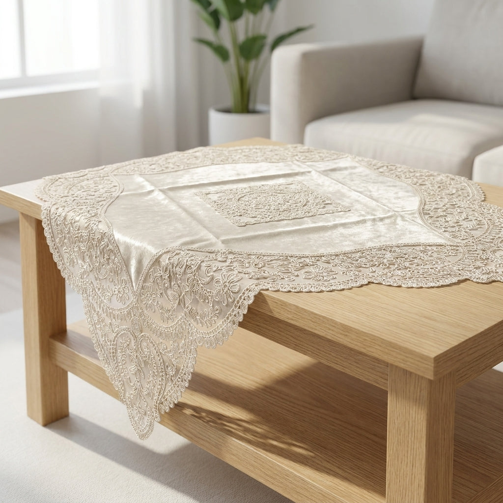 مفرش تركي مربع 110×110 سم - قطيفه  فرنسس جوبير-اوف وايت